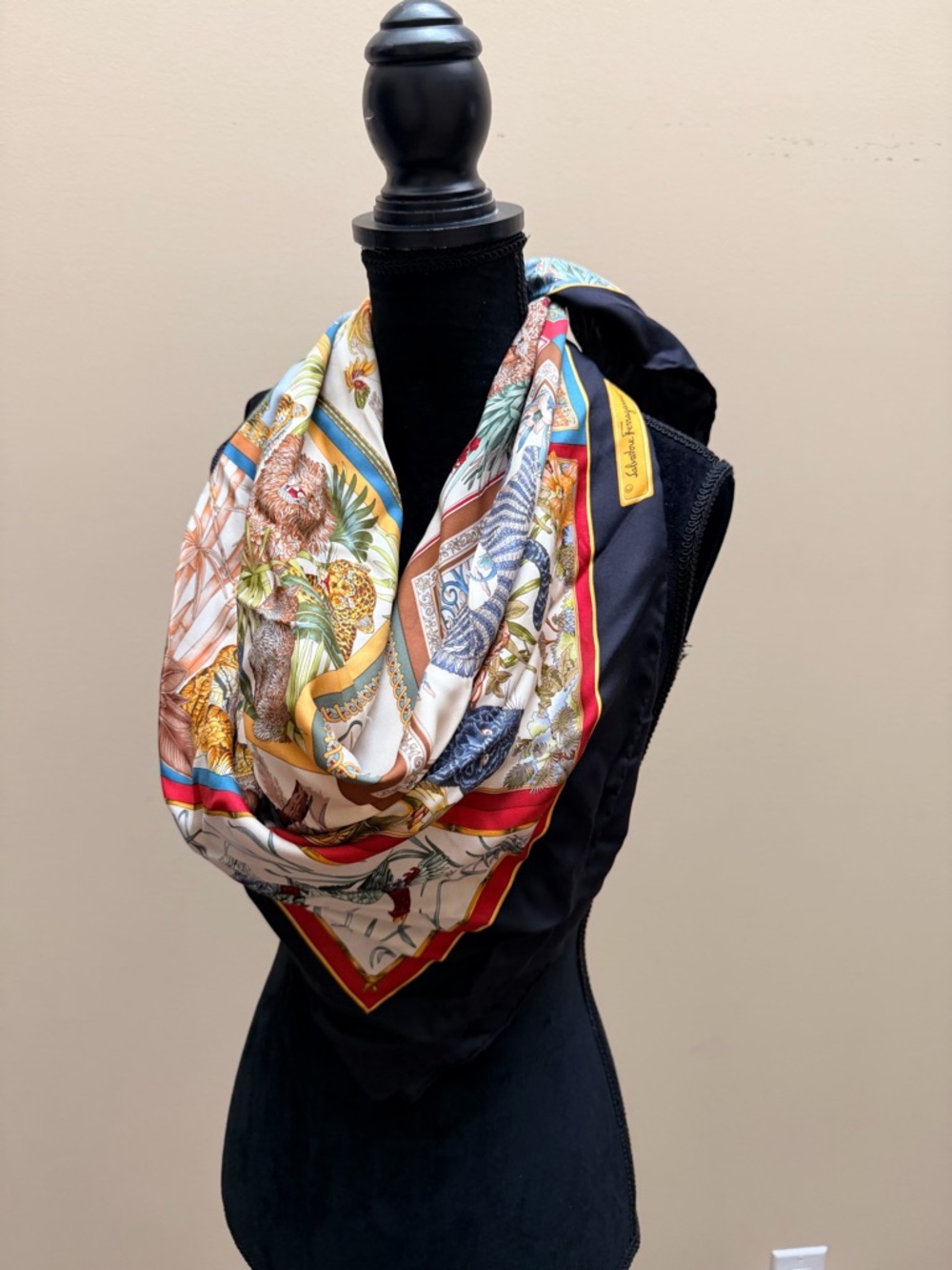 Vintage SALVATORE FERRAGAMO Authentic Scarf Silk Wild Animal Print 16 Panels - Picture 5 of 16